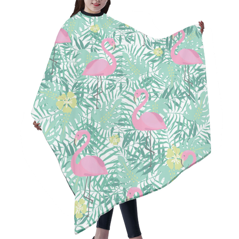 Personality  Seamless Pattern With Cute Pink Flamingo And Palm Leaves Hair Cutting Cape