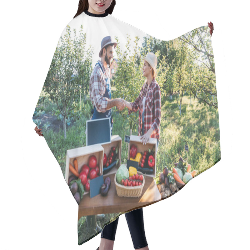 Personality  Farmers Shaking Hands At Market  Hair Cutting Cape