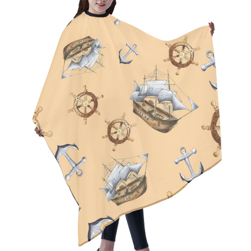 Personality  Sketch Sea Navigation Seamless Pattern Hair Cutting Cape