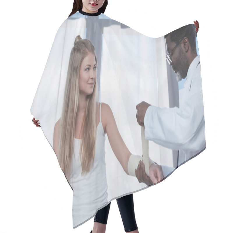 Personality  Doctor Bandaging Patient Hand Hair Cutting Cape