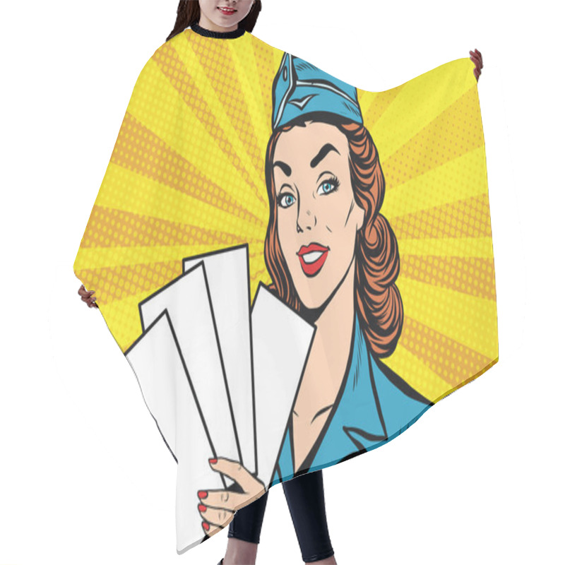 Personality  Girl Retro Stewardess With White Forms Brochure Ticket Hair Cutting Cape