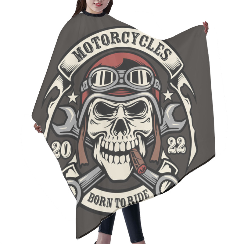 Personality  Skull Motorcycles Mascot Logo Design Hair Cutting Cape