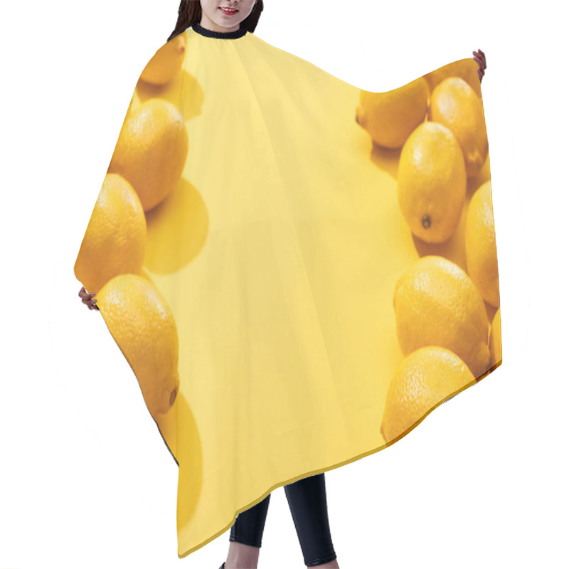 Personality  Fresh Ripe Whole Lemons On Yellow Background With Copy Space Hair Cutting Cape