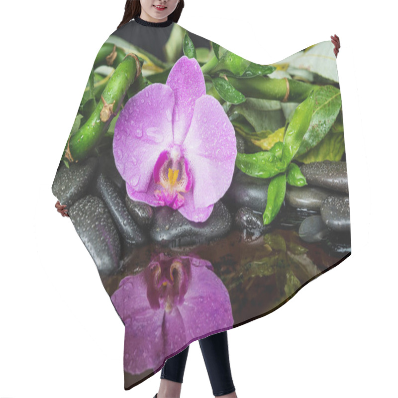 Personality  Spa Concept With Zen Stones, Orchid Flower And Bamboo Hair Cutting Cape