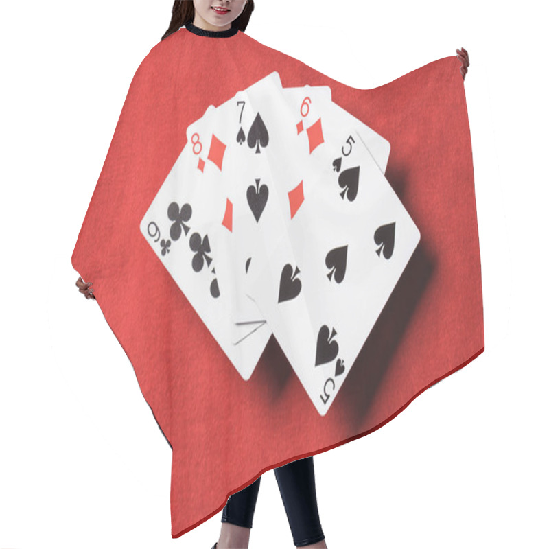 Personality  Top View Of Red Table And Unfolded Playing Cards With Different Suits Hair Cutting Cape