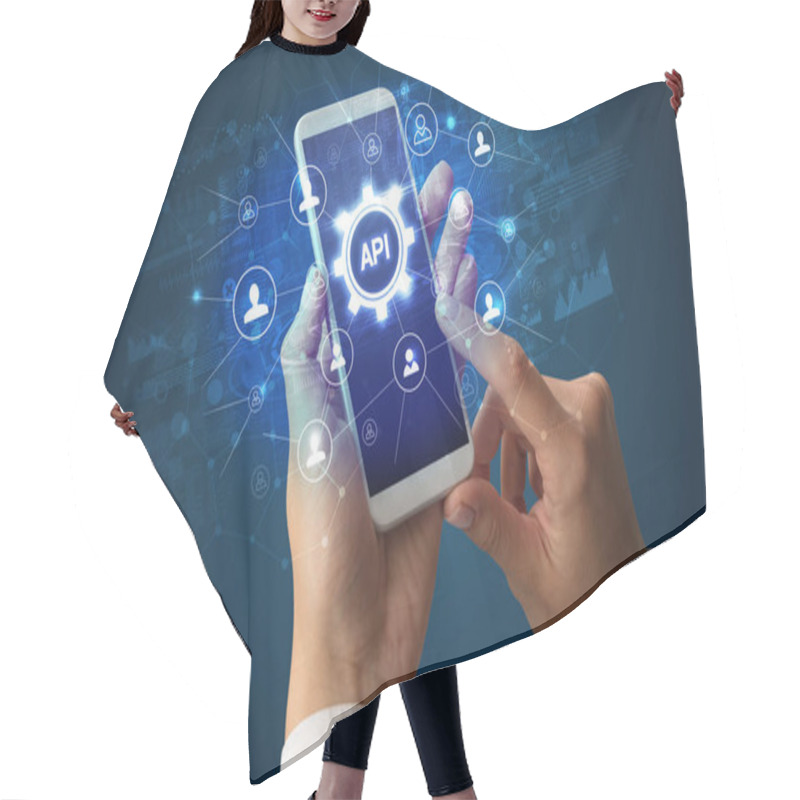 Personality  Hand Using Smartphone With Technology Concept Hair Cutting Cape