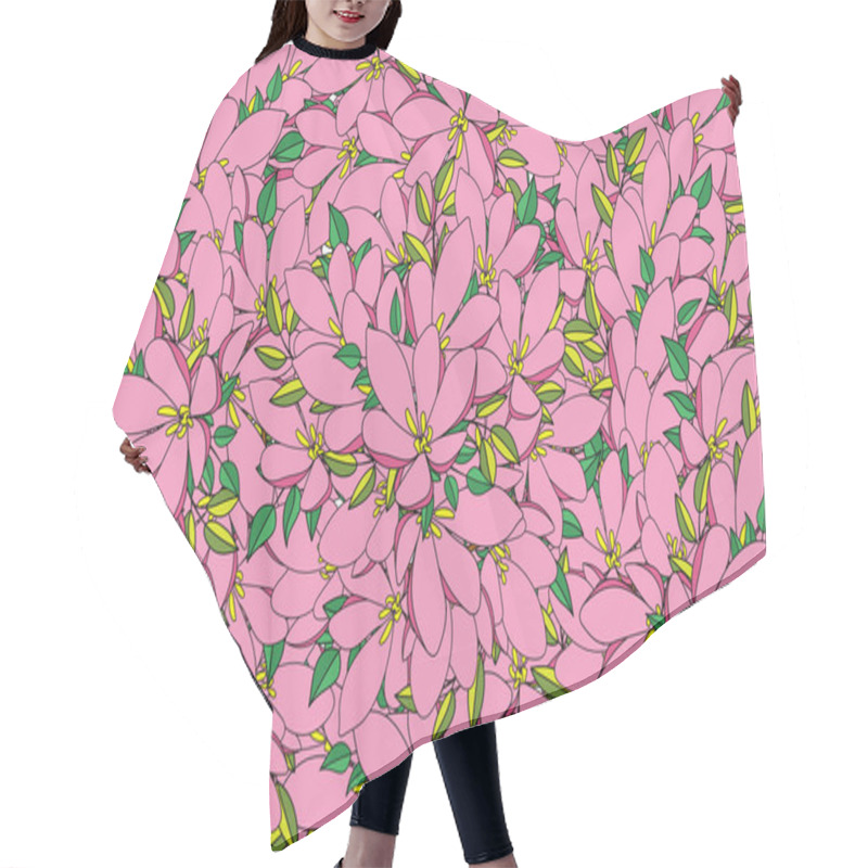 Personality  Illustration Of The Pink Flower With Leaves Background. Hair Cutting Cape