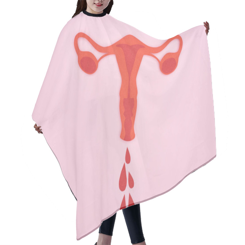 Personality  Top View Of Red Paper Cut Female Reproductive Internal Organs With Blood Drops On Pink Background  Hair Cutting Cape