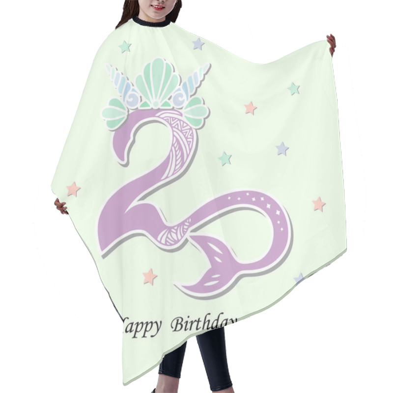 Personality  Vector Illustration Number Two With Mermaid Tail, Shell Crown. Template For Mermaid Style Birthday, Party Invitation, Greeting Card. Cute Number Two As Logo, Patch, Sticker. Hair Cutting Cape