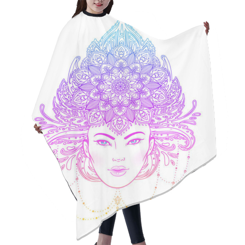 Personality  Tribal Fusion Boho Diva. Beautiful Asian Divine Girl With Ornate Hair Cutting Cape