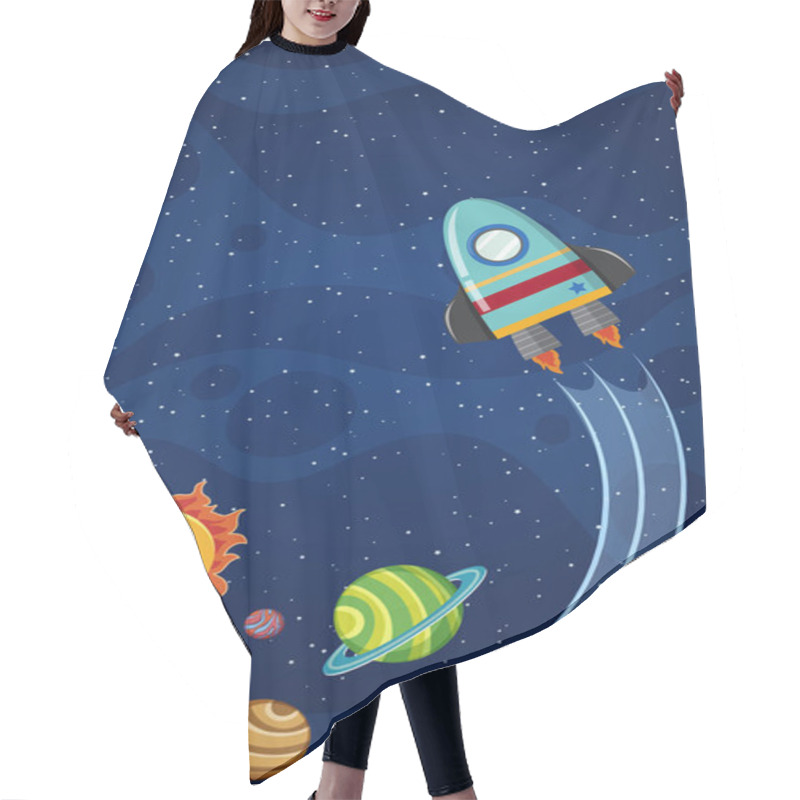 Personality  Background Theme Of Space With Rocketship Flying At Night Hair Cutting Cape