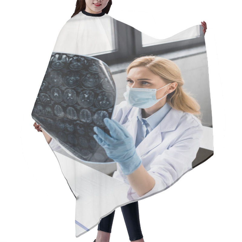 Personality  X-ray In Hands Of Doctor In Medical Mask And Latex Gloves On Blurred Background Hair Cutting Cape