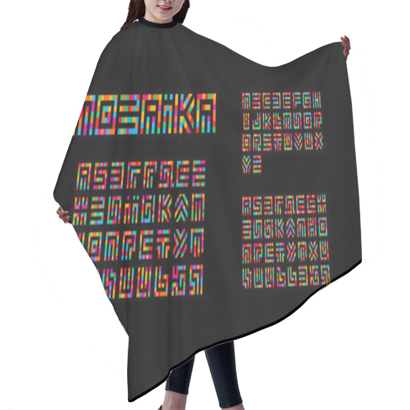 Personality  Mosaic Ukrainian, English And Russian Alphabet. Maze Typography Design. Creative Art Style Vector Latin Letters From Squares. Hair Cutting Cape