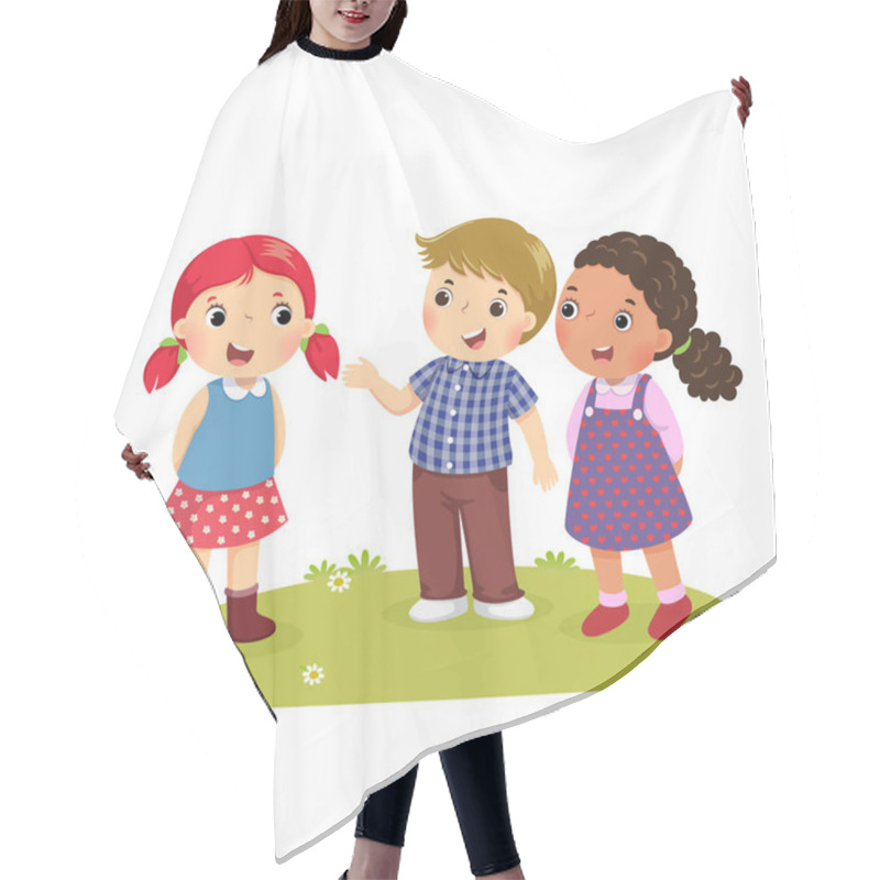 Personality  Illustration Of A Boy Introducing His Friend To The Girl Hair Cutting Cape