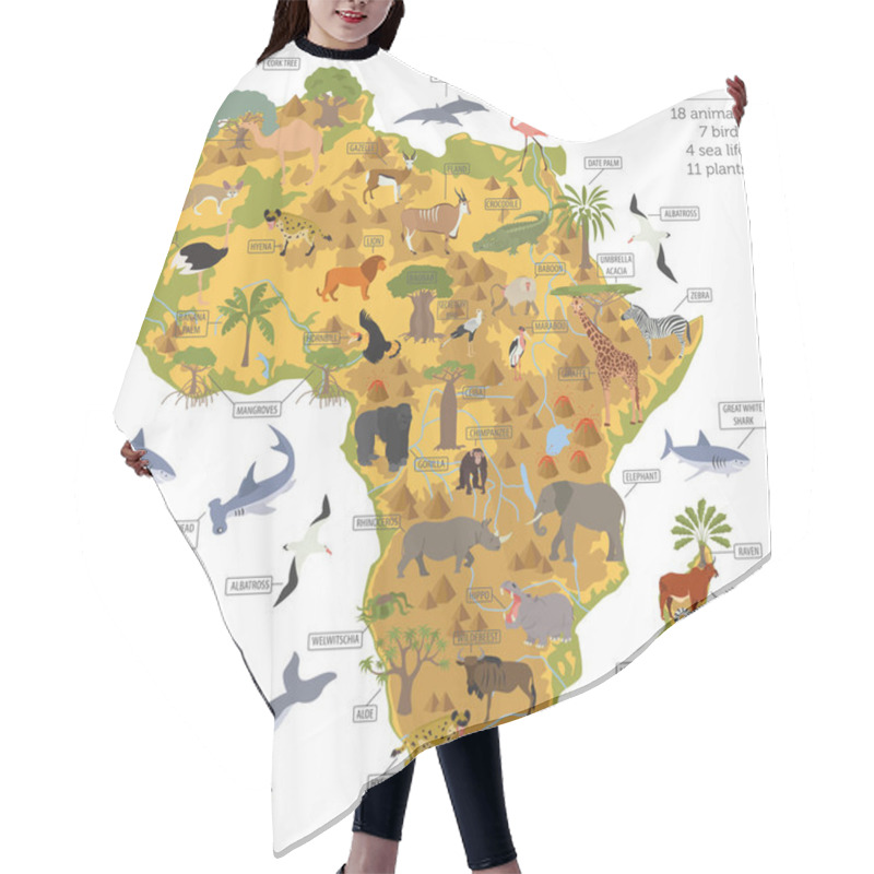 Personality  Flat Africa Flora And Fauna Map Constructor Elements. Animals, B Hair Cutting Cape