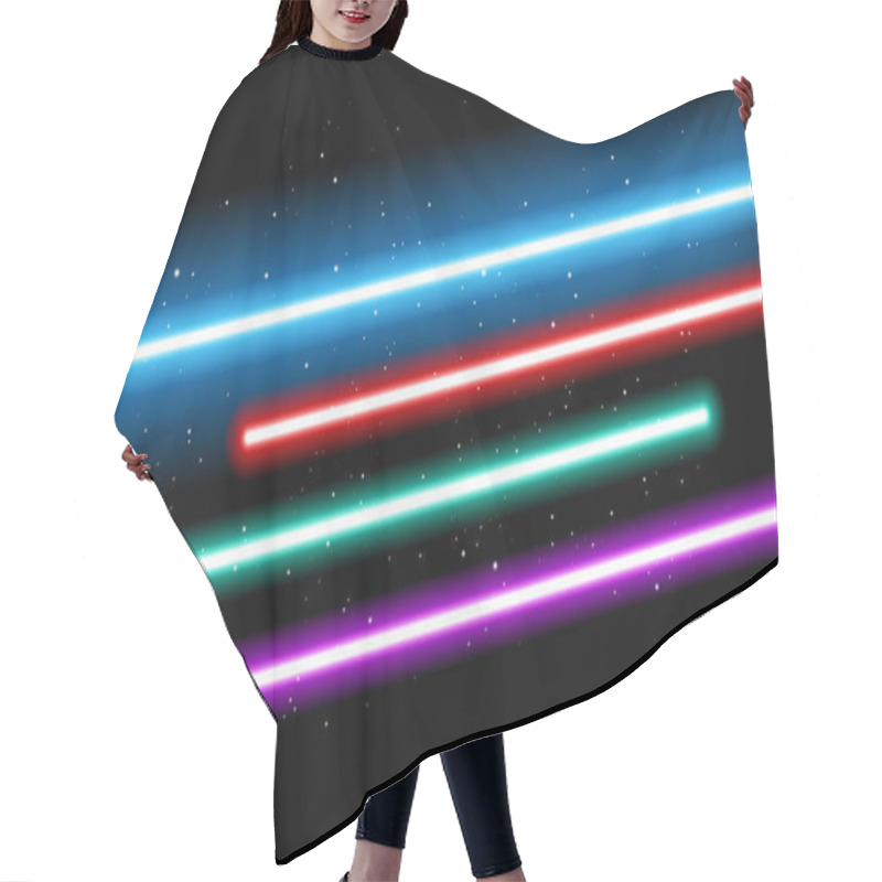 Personality  May The 4th Background - Blue, Red, Green, Red And Purple Light Future Swords On Black Starry Space Background - Vector Illustration Hair Cutting Cape