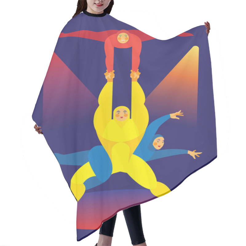 Personality  Circus Acrobats. Man And Two Women Hair Cutting Cape