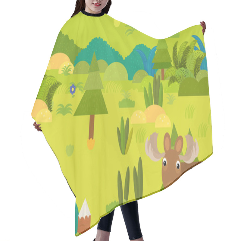 Personality  Cartoon Forest Scene With Wild Animal Moose Elk Illustration Hair Cutting Cape