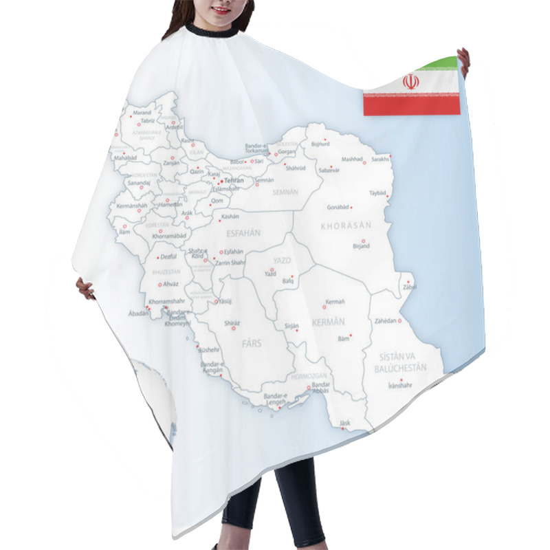 Personality  Detailed Iran Administrative Map With Country Flag And Location On A Blue Globe. Hair Cutting Cape