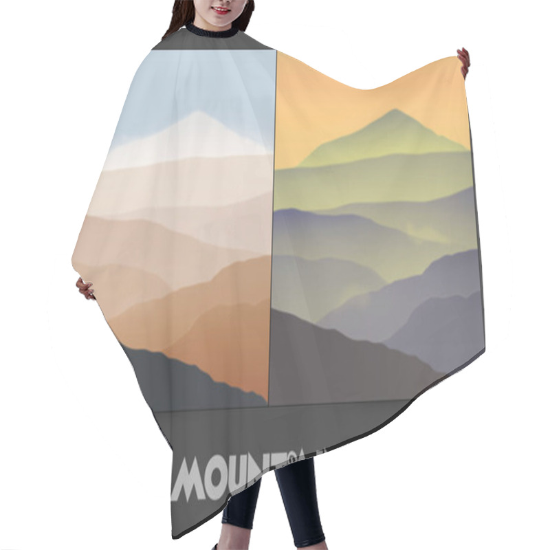 Personality   Vector Set With Mountain Foggy Ranges Hair Cutting Cape