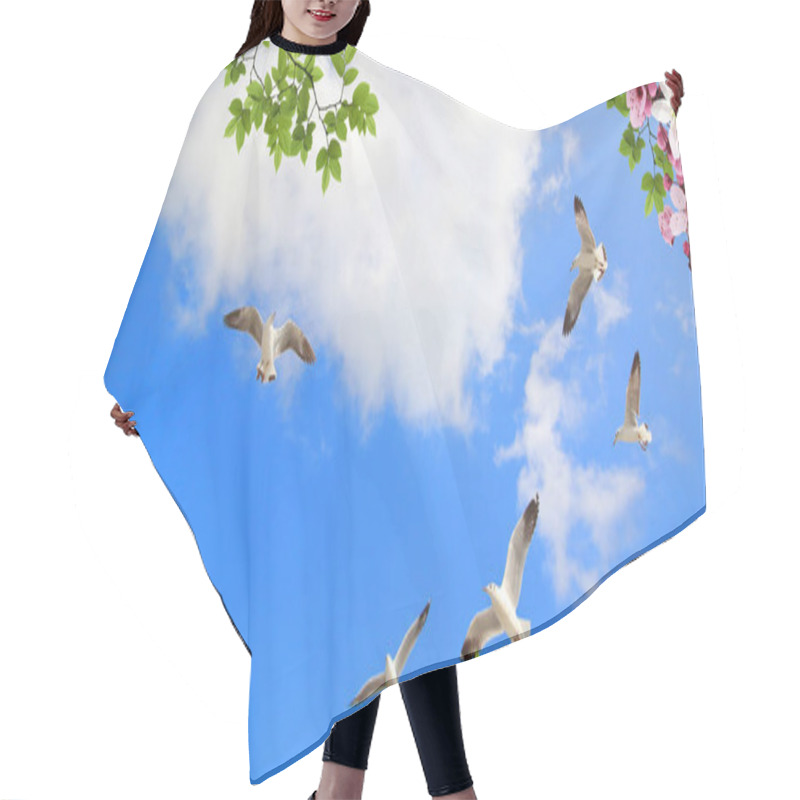 Personality  3d Flower , Butterfly Sky And Flower Home Brick Wall Background Hair Cutting Cape