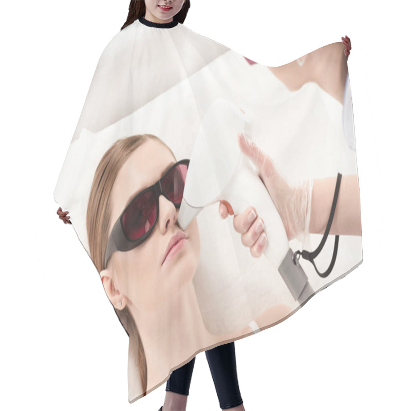 Personality  Woman Receiving Laser Skin Care Hair Cutting Cape