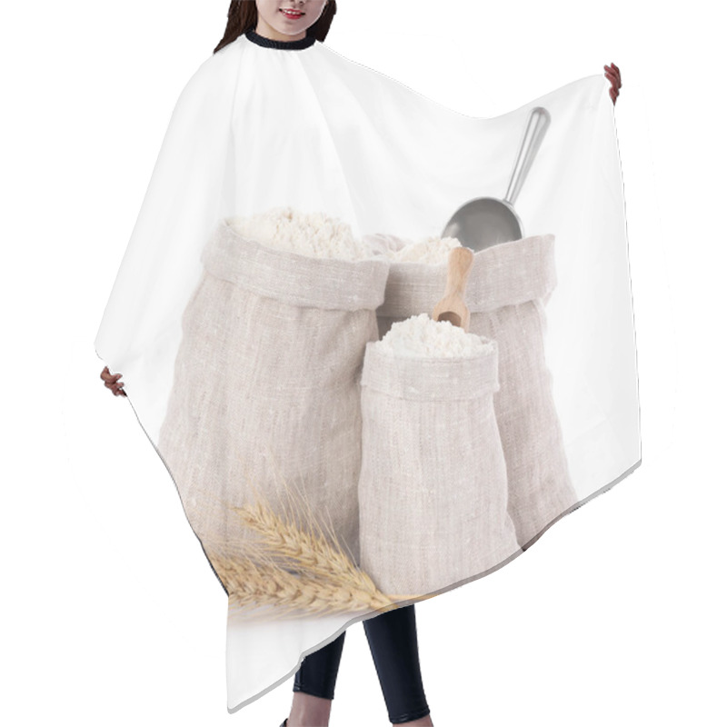 Personality  Sacks With Flour And Wheat Spikes On White Background Hair Cutting Cape