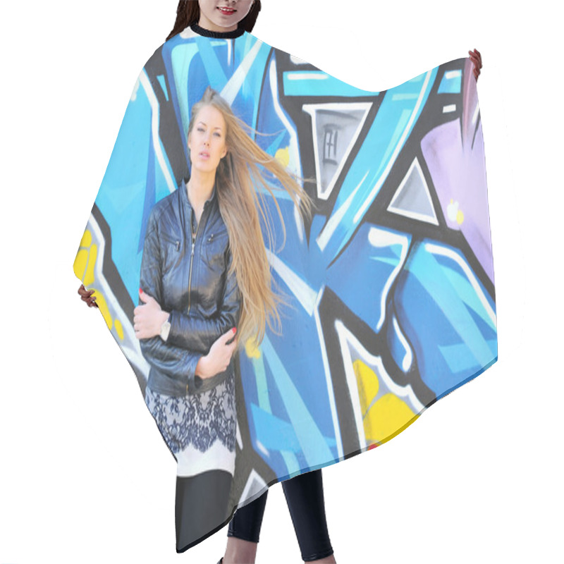 Personality  Girl Against Grafitti Wall Hair Cutting Cape