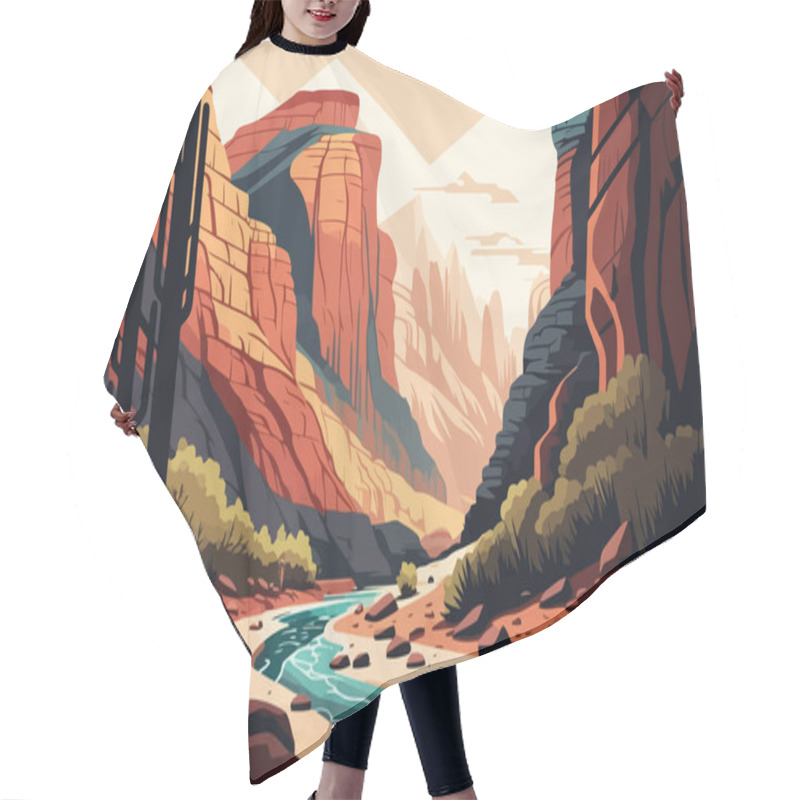 Personality  Canyon With A River Running Through It. Vector Illustration In Flat Style Hair Cutting Cape