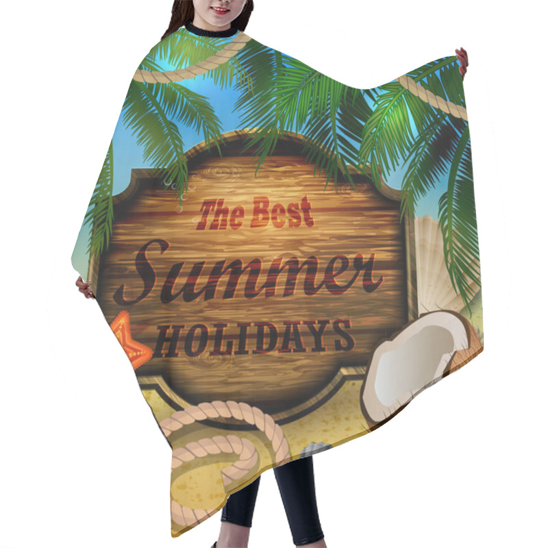 Personality  Beautiful Beach View With Wooden Board Hair Cutting Cape