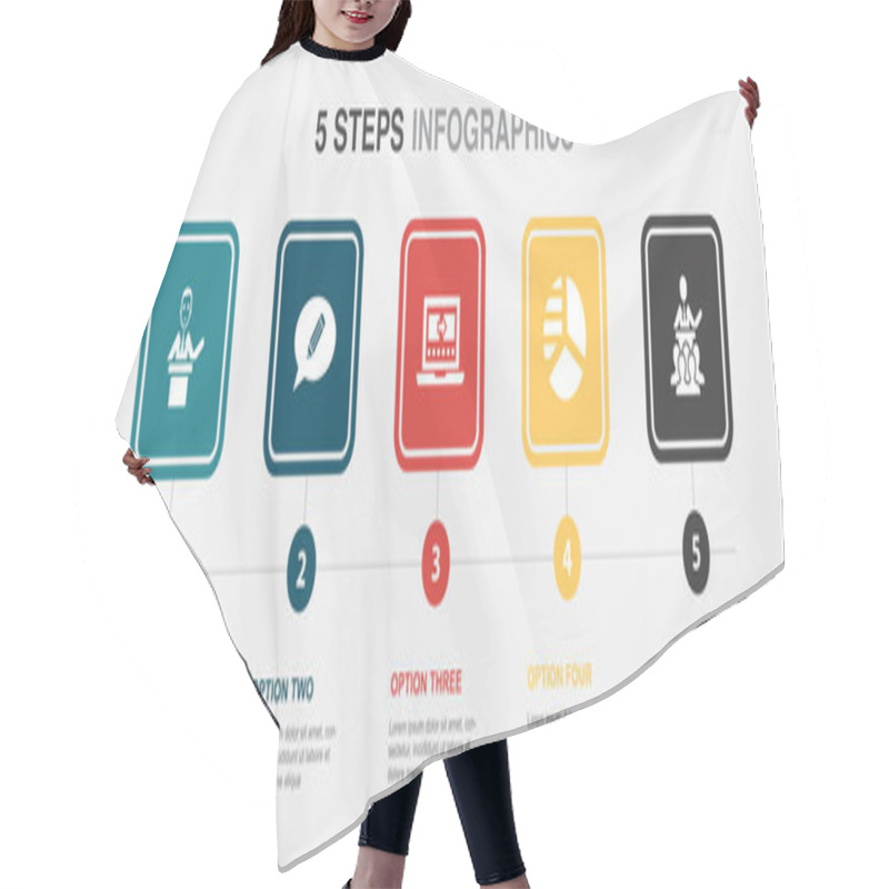 Personality  Lecturer, Topic, Presentation Software, Diagram, Conference, Icons Infographic Design Template. Creative Concept With 5 Options Hair Cutting Cape