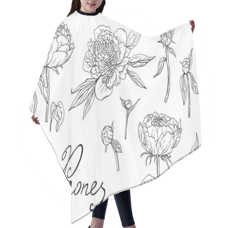 Personality  Peonies. Plant Growing And Gardening. Sketch On A White Background Hair Cutting Cape