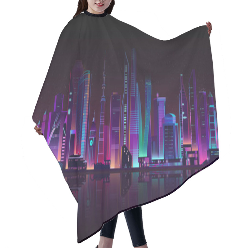 Personality  Vector Modern Megapolis On River At Night. Hair Cutting Cape