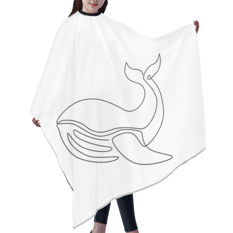 Personality  One Continuous Line Drawing Of Giant Whale For Water Aquatic Park Logo Identity. Big Ocean Mammal Animal Mascot Concept For Environment Organization. Trendy Single Line Draw Vector Design Illustration Hair Cutting Cape