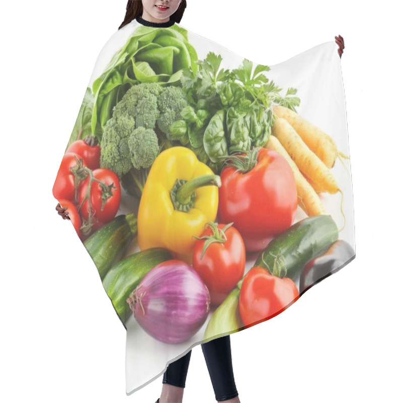 Personality  A Vibrant Assortment Of Fresh Vegetables Including Tomatoes, Peppers, And Greens. Hair Cutting Cape