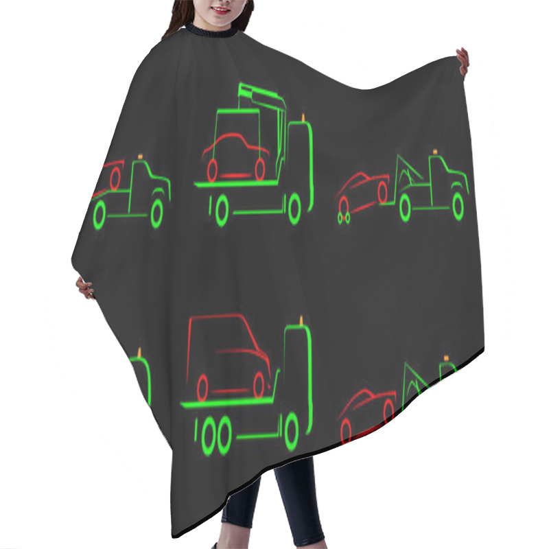 Personality  Set Tow Truck Simple Side View Schematic Image On Black Background Hair Cutting Cape