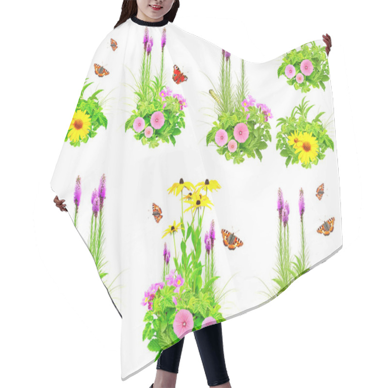 Personality  Set Of Summer Flowers, Butterfly, Caterpillar And Green Leaves Hair Cutting Cape