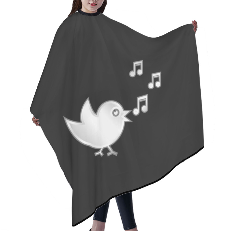 Personality  Bird Singing With Musical Notes Silver Plated Metallic Icon Hair Cutting Cape