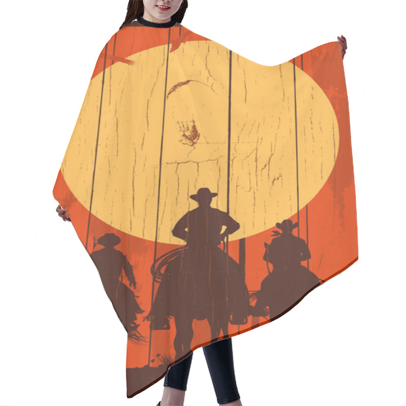 Personality  Silhouette Of Three Cowboys Riding Horses Background, Vector Hair Cutting Cape