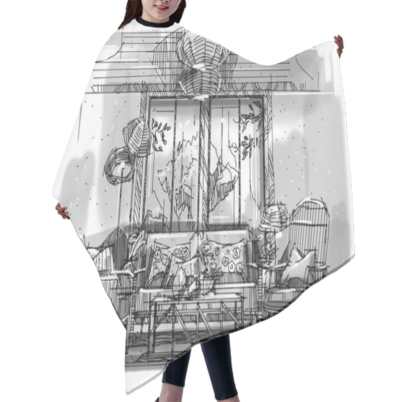 Personality  Sketch Interior Perspective  Hair Cutting Cape