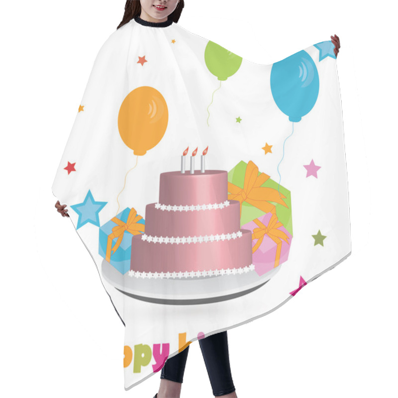 Personality  Beautiful Cake And Balloons To The Birthday Card Hair Cutting Cape