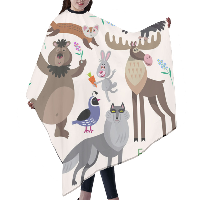 Personality  Vector Set Of Cartoon Forest Animals On A White Background. Hair Cutting Cape