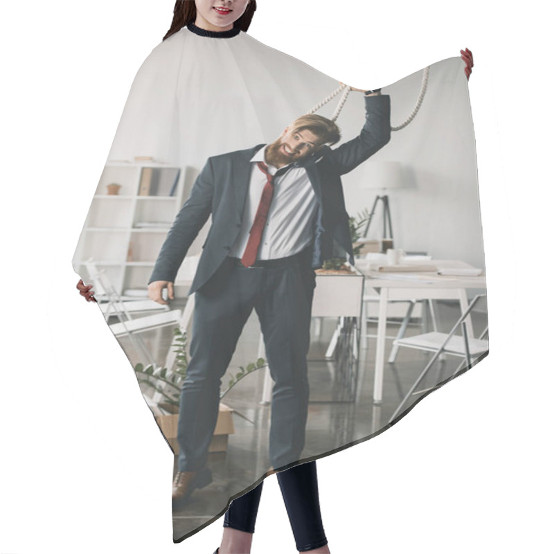 Personality  Businessman Trying To Hang Himself  Hair Cutting Cape