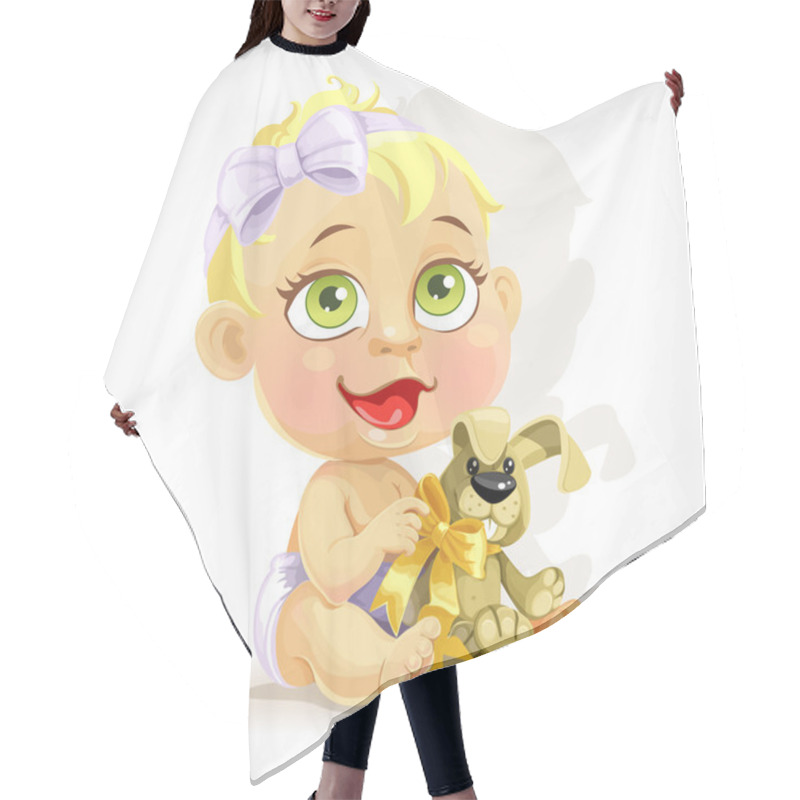 Personality  Little Baby Girl In A Diaper With A Plush Rabbit Hair Cutting Cape