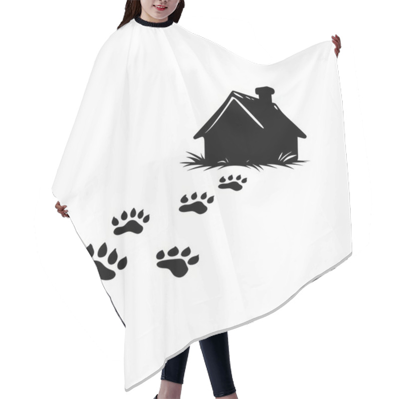 Personality  A Simple, Sleek Silhouette Of A House With Paw Prints Leading To It, Symbolizing Pet Companionship. Hair Cutting Cape