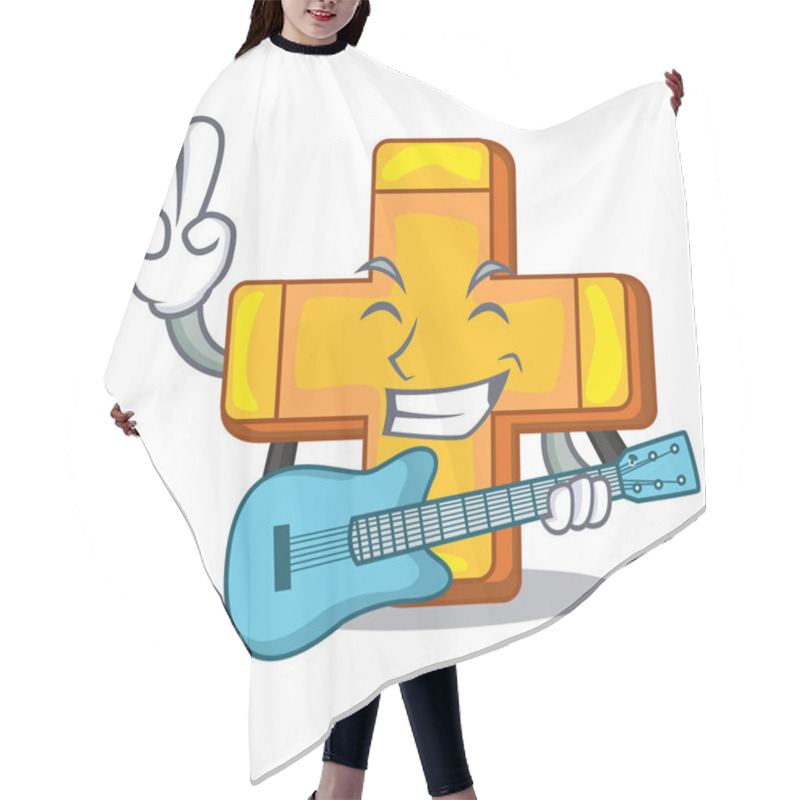 Personality  With Guitar Retro Plus Sign Addition Symbol Cartoon Hair Cutting Cape