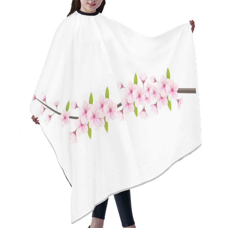 Personality  Cherry Blossom And Sakura On White Background. Falling Petals, Flowers. Apricot Floral Elements  Background. Cherry Blossom Branch, Flower Petal Illustration Hair Cutting Cape