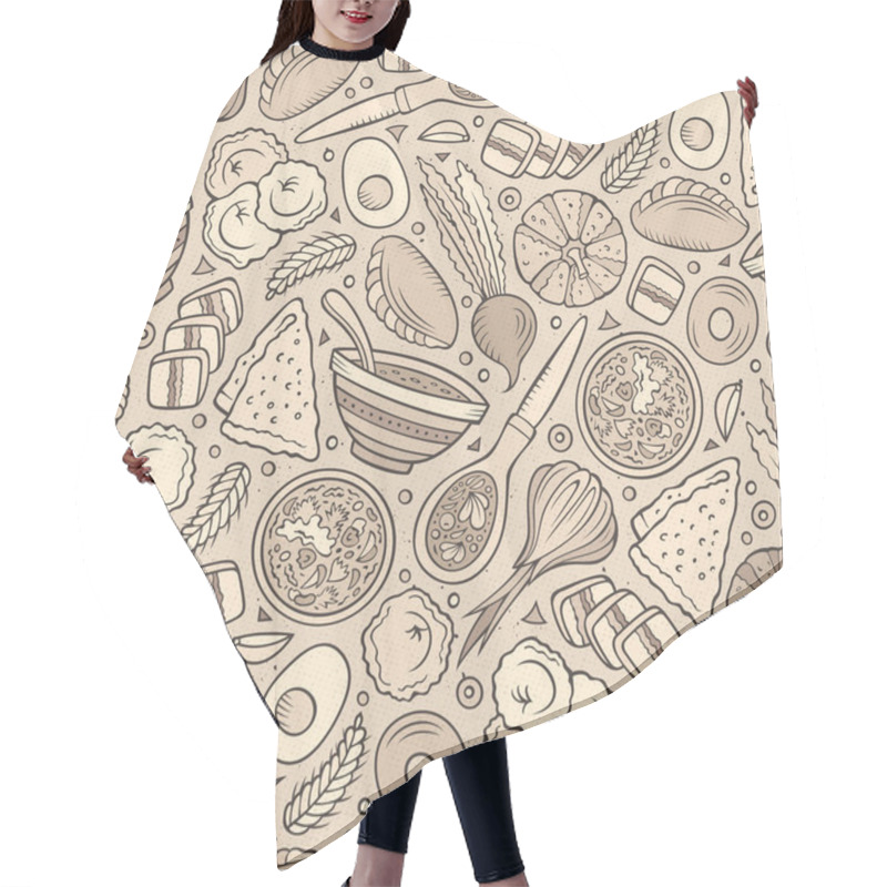 Personality  Cartoon Hand-drawn Russian Food Seamless Pattern Hair Cutting Cape