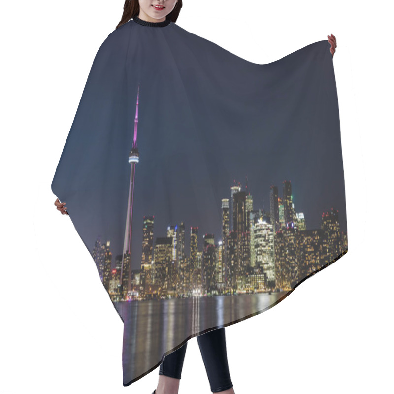 Personality  Night View Of Downtown Toronto From Toronto Islands With The Lake Ontario, Canada. Hair Cutting Cape