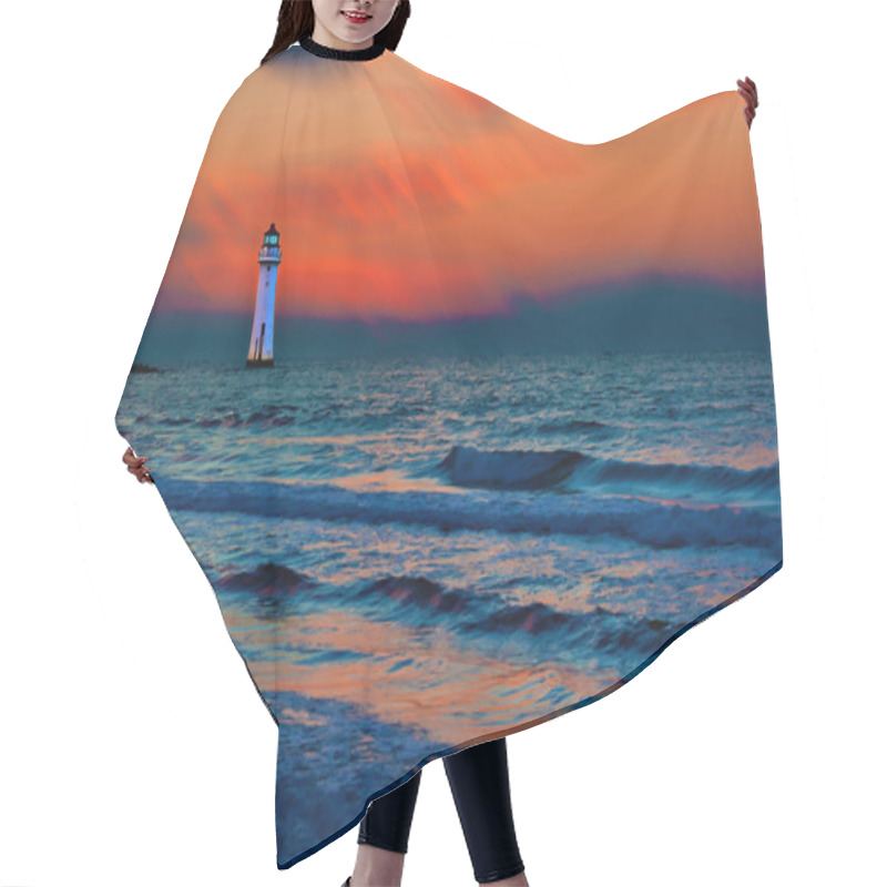 Personality  A Digital Painting Of A Lighthouse With Misty Sunset Sky Hair Cutting Cape